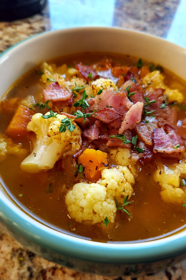 keto ham and bean soup with cauliflower and bacon