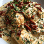 keto valentine creamy tuscan chicken skillet with sun dried tomatoes