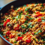 one pot gluten free ground beef rice skillet with tomato herbs