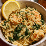 one pot valentine creamy shrimp orzo with spinach lemon