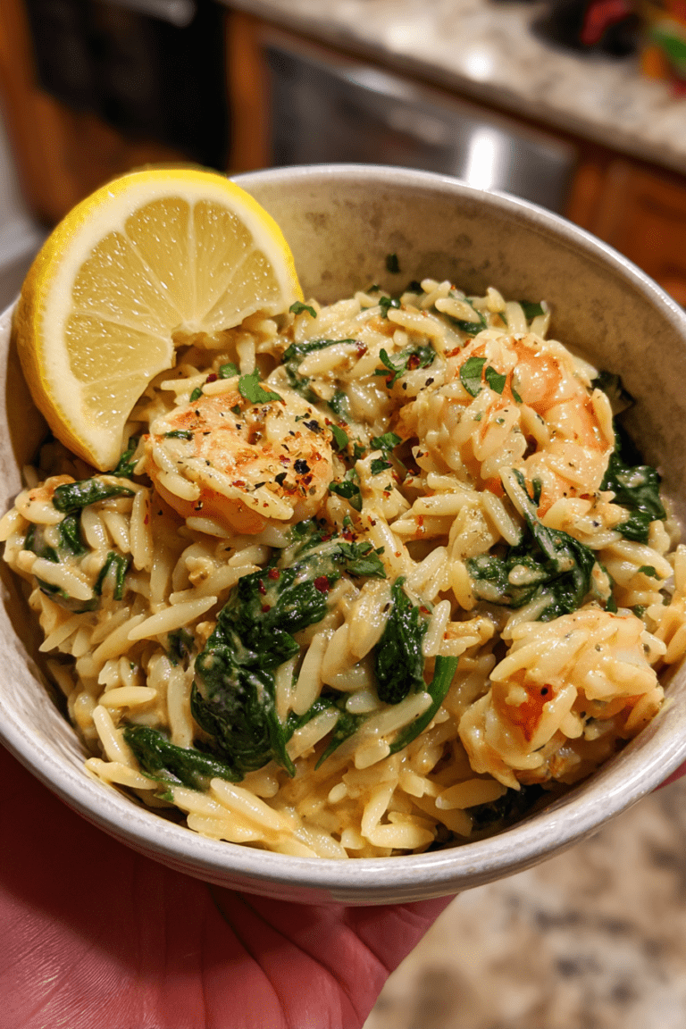 one pot valentine creamy shrimp orzo with spinach lemon
