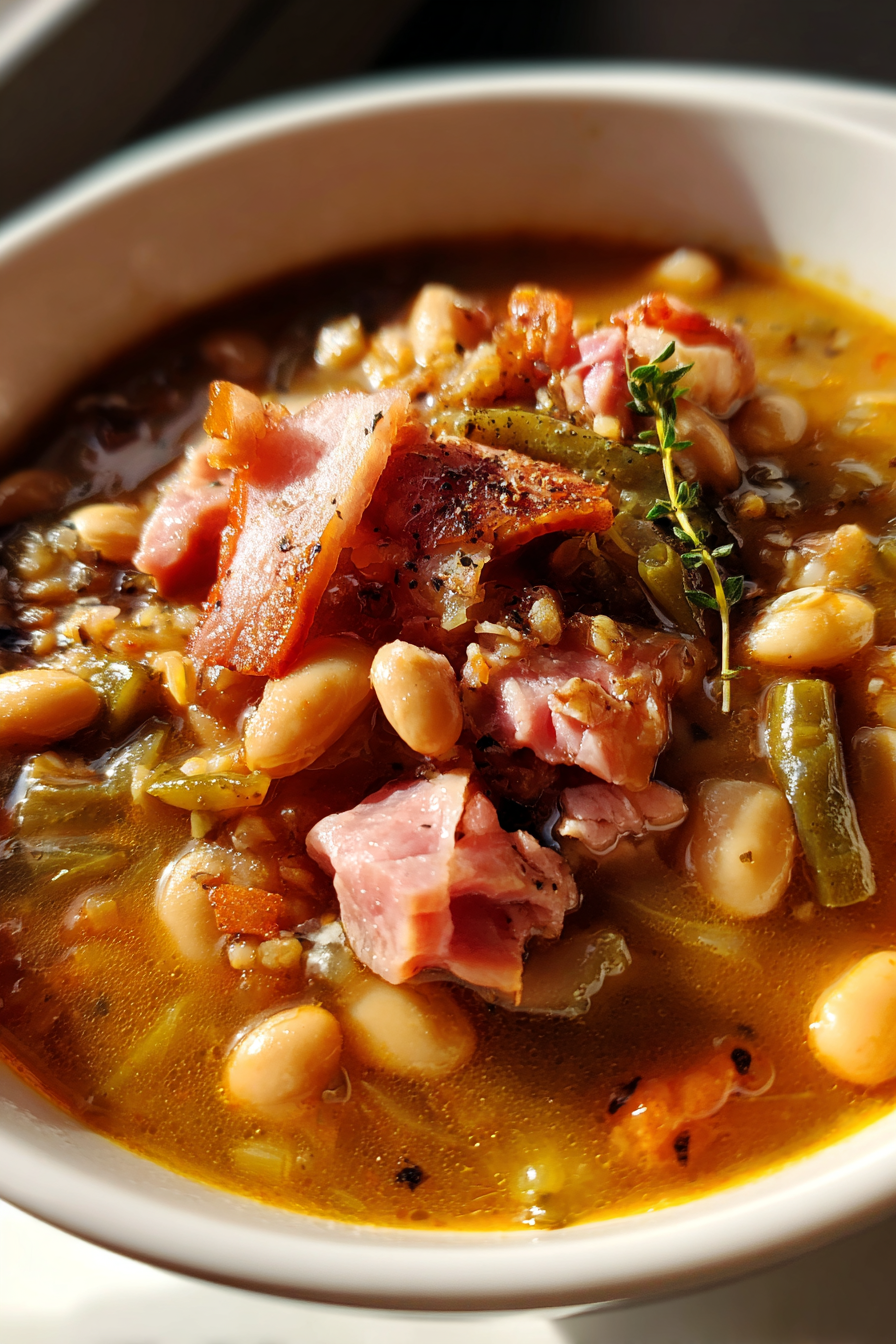 restaurant style ham and bean soup with smoky broth