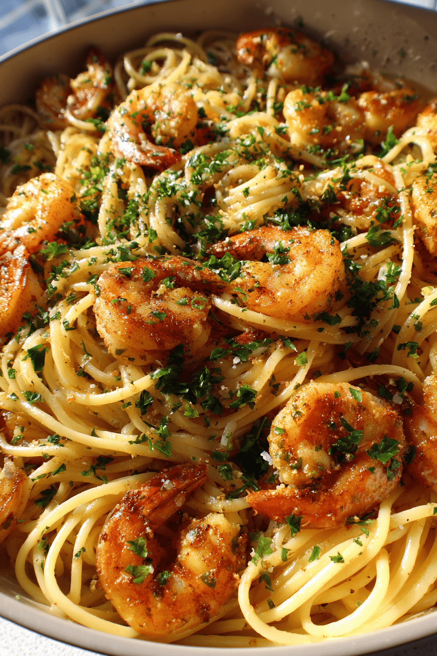 restaurant style valentine shrimp scampi pasta with garlic butter