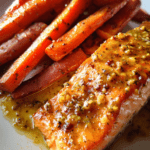 sheet pan valentine maple dijon salmon with roasted carrots
