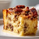 slow cooker cardamom vanilla bread pudding with raisins and pecans