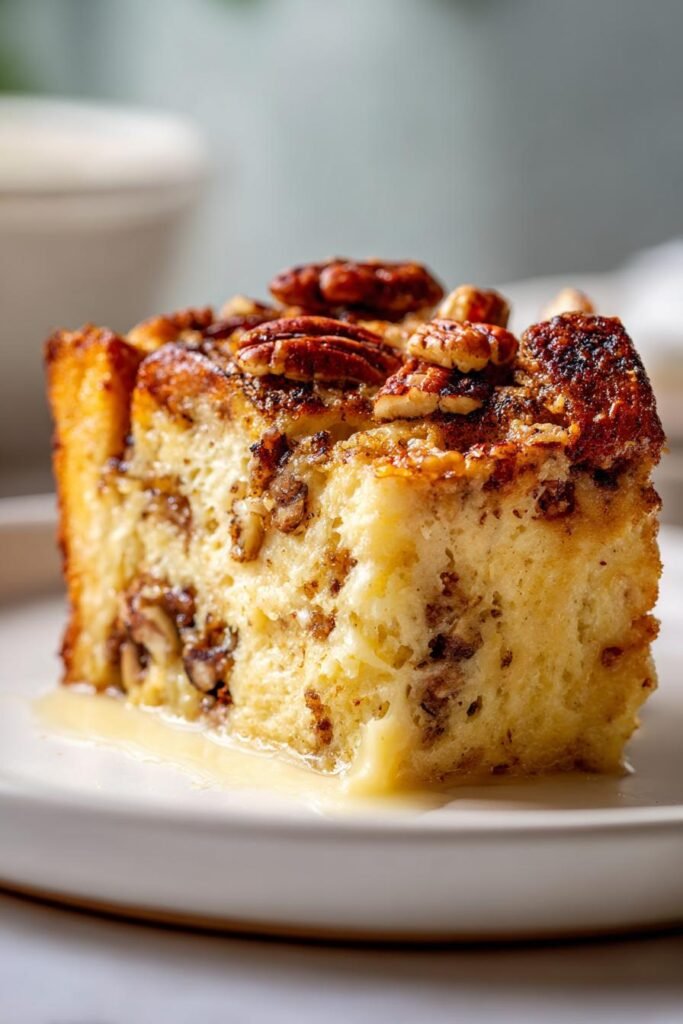 slow cooker cardamom vanilla bread pudding with raisins and pecans