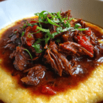 slow cooker valentine red wine beef ragu over polenta
