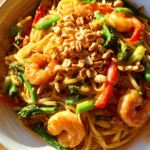 takeout style gluten free pad thai with shrimp and peanuts
