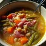 takeout style ham and bean soup with tender vegetables