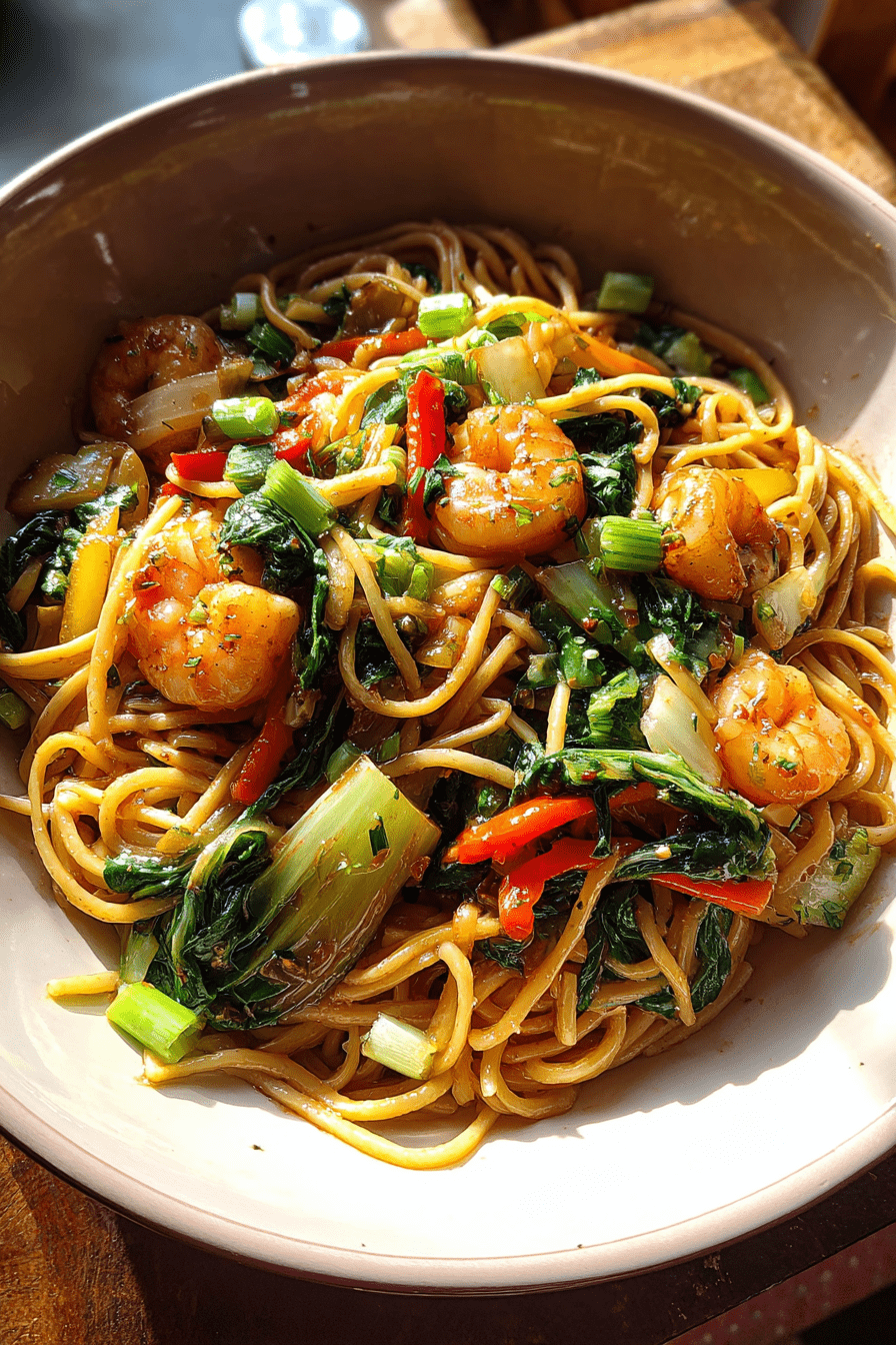 takeout style valentine shrimp lo mein with ginger garlic