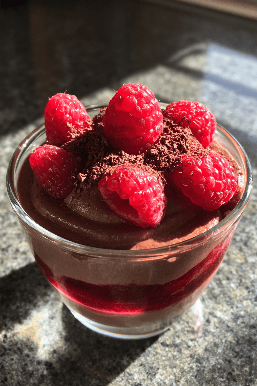 vegan valentine chocolate raspberry mousse with avocado cocoa