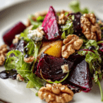 vegan valentine roasted beet walnut salad with balsamic vinaigrette