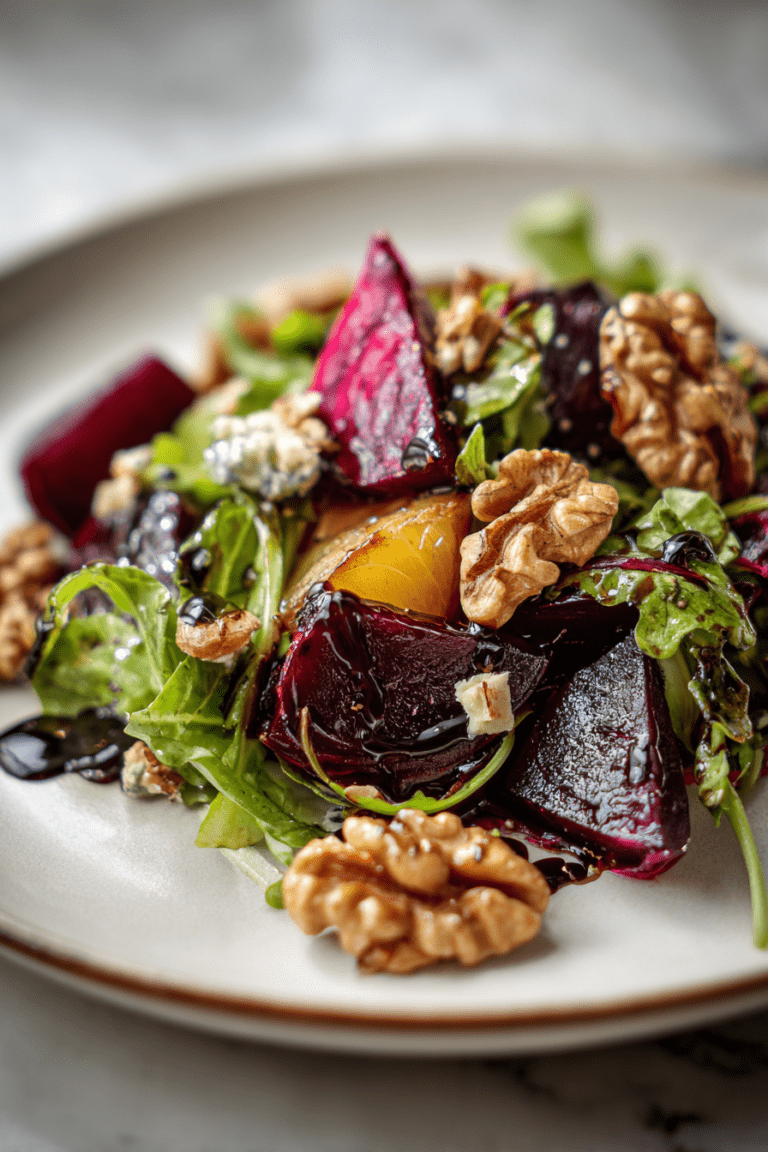 vegan valentine roasted beet walnut salad with balsamic vinaigrette
