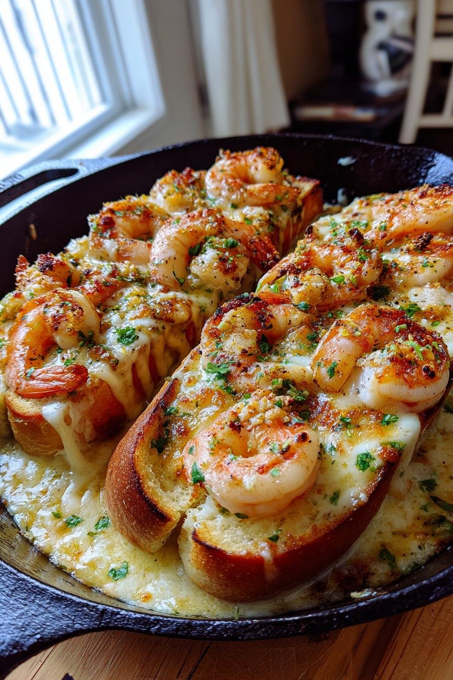 Cajun Shrimp Alfredo Garlic Bread Boats