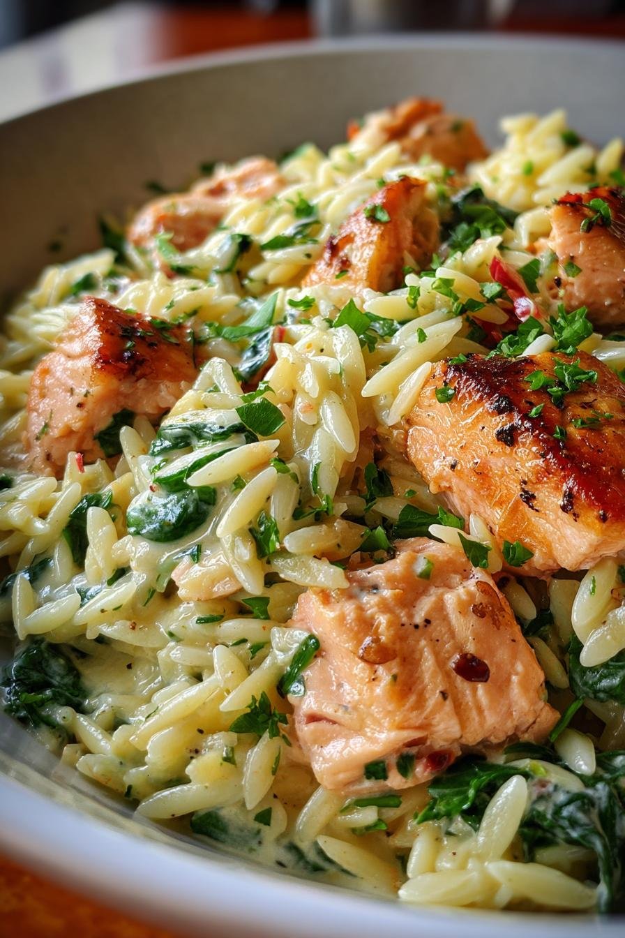 Creamy Tuscan Salmon Orzo