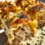 Garlic Butter Chicken Alfredo Lasagna Rolls