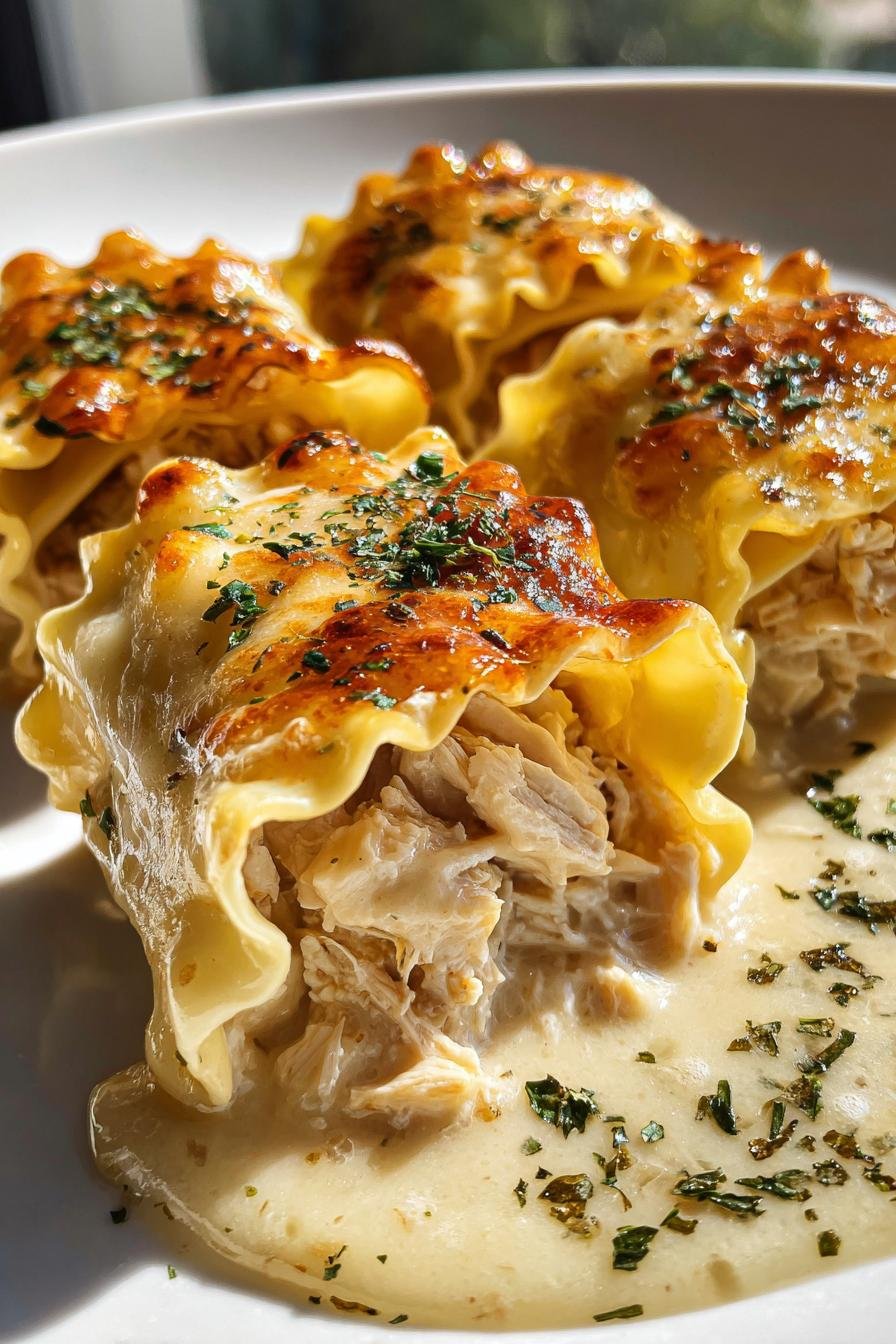 Garlic Butter Chicken Alfredo Lasagna Rolls