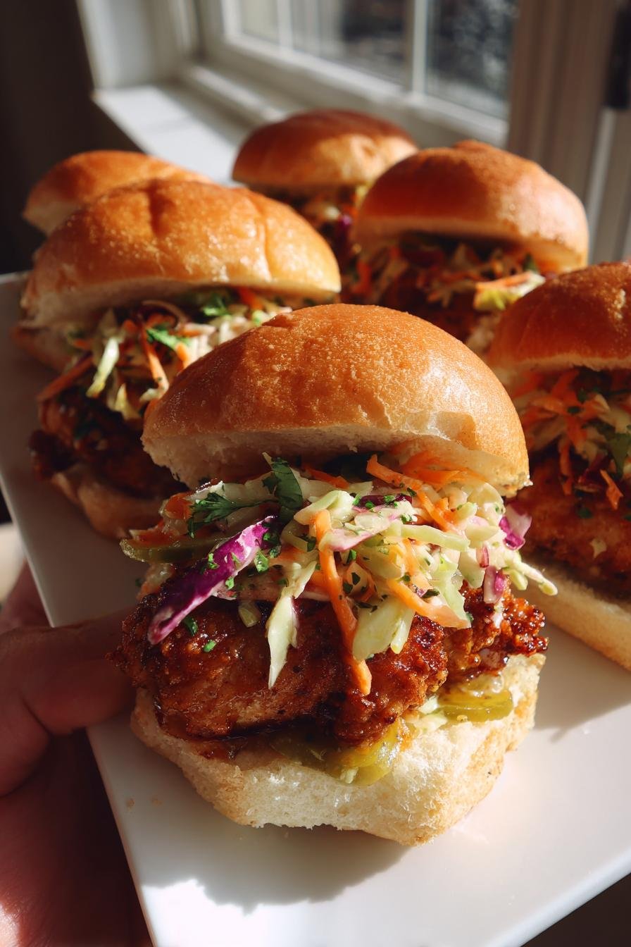 Nashville Hot Chicken Sliders with Pickle Slaw