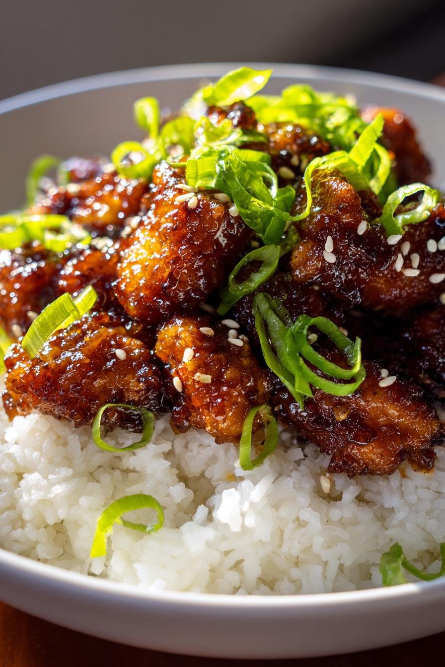 Sticky Honey Garlic Chicken Rice Bowls